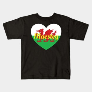 Maesteg Wales UK Wales Flag Heart Kids T-Shirt